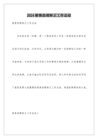 2024年销售助理转正工作总结