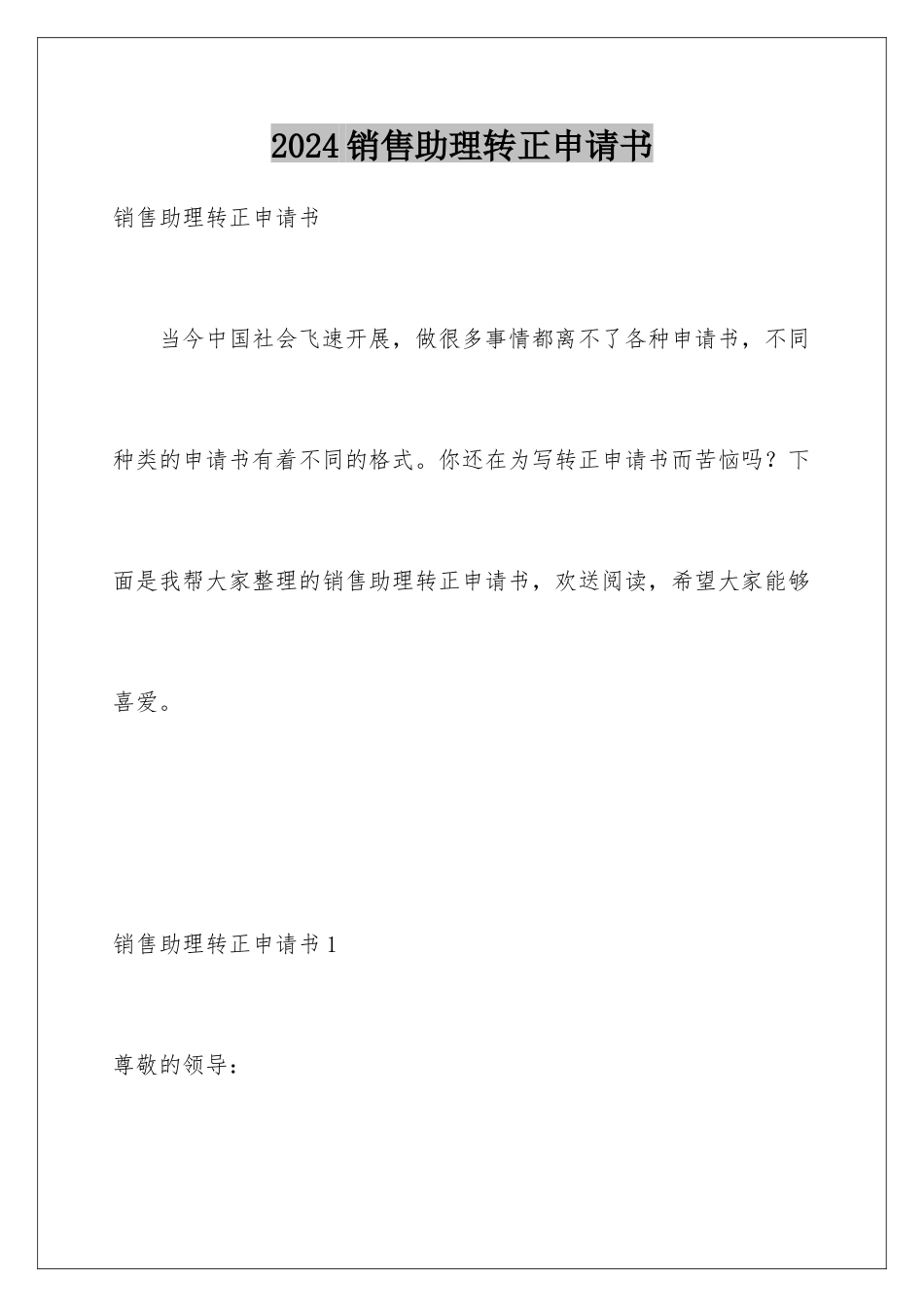 2024年销售助理转正申请书_第1页