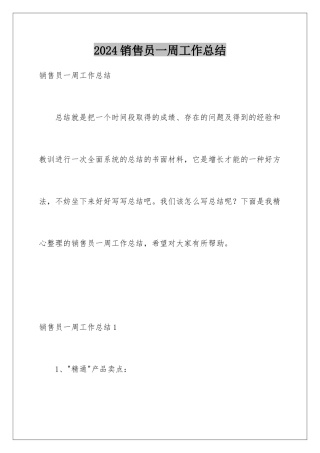 2024年销售员一周工作总结