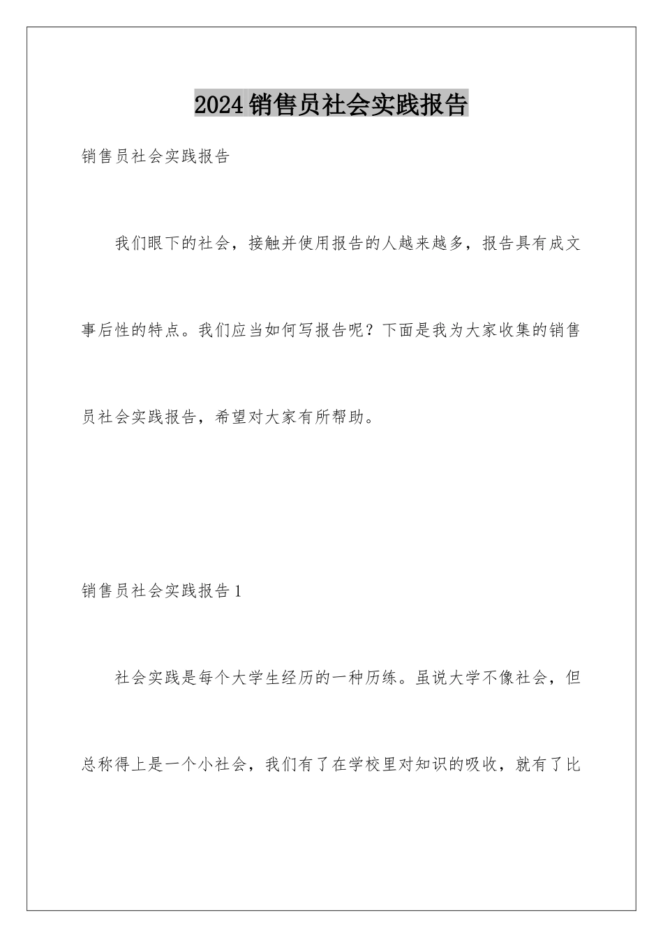 2024年销售员社会实践报告_第1页