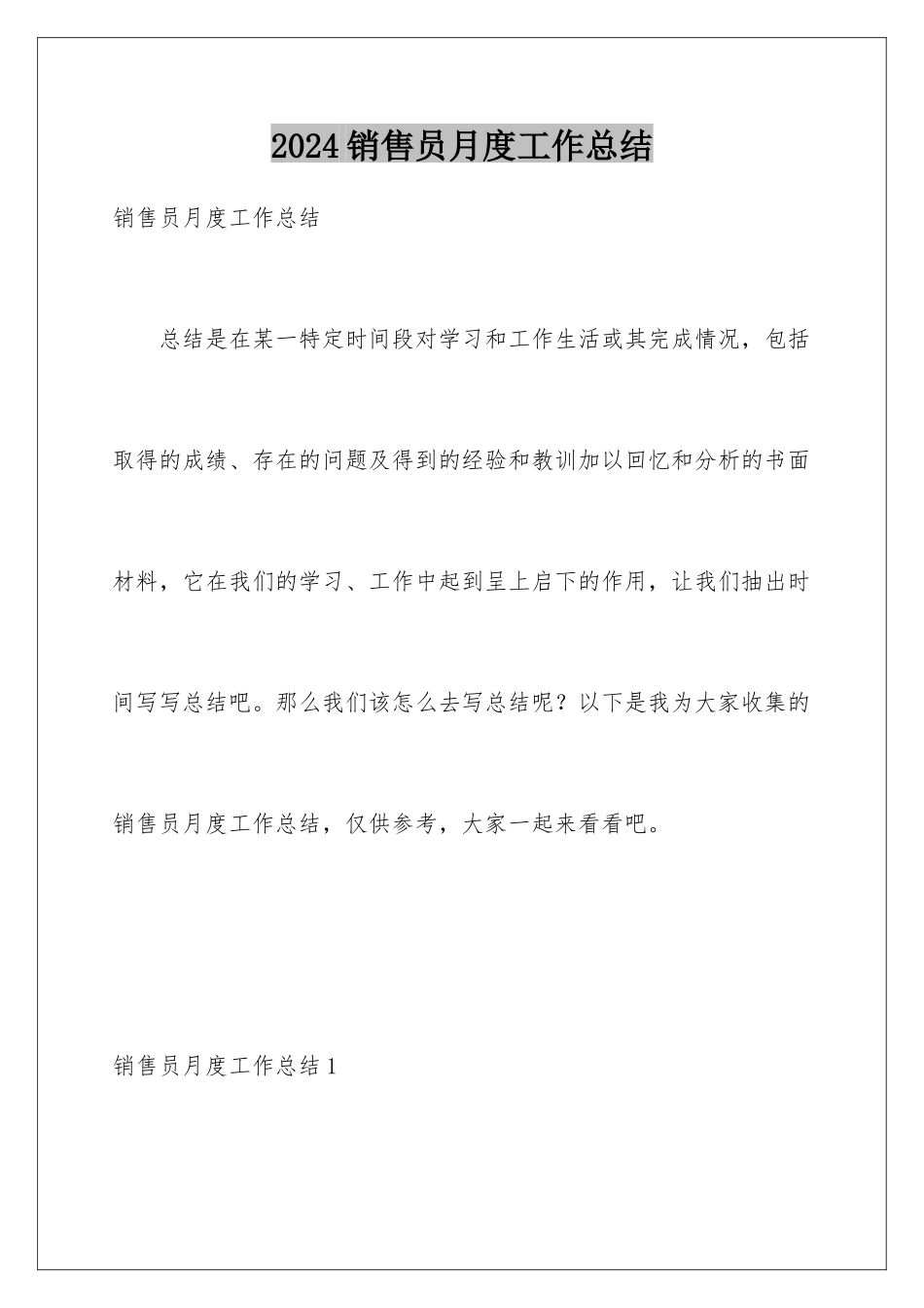 2024年销售员月度工作总结_第1页