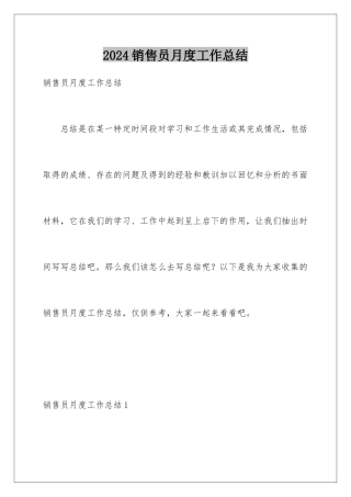 2024年销售员月度工作总结