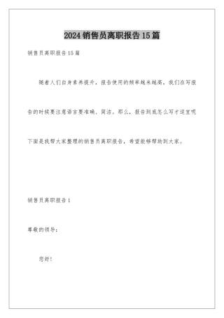 2024年销售员离职报告15篇