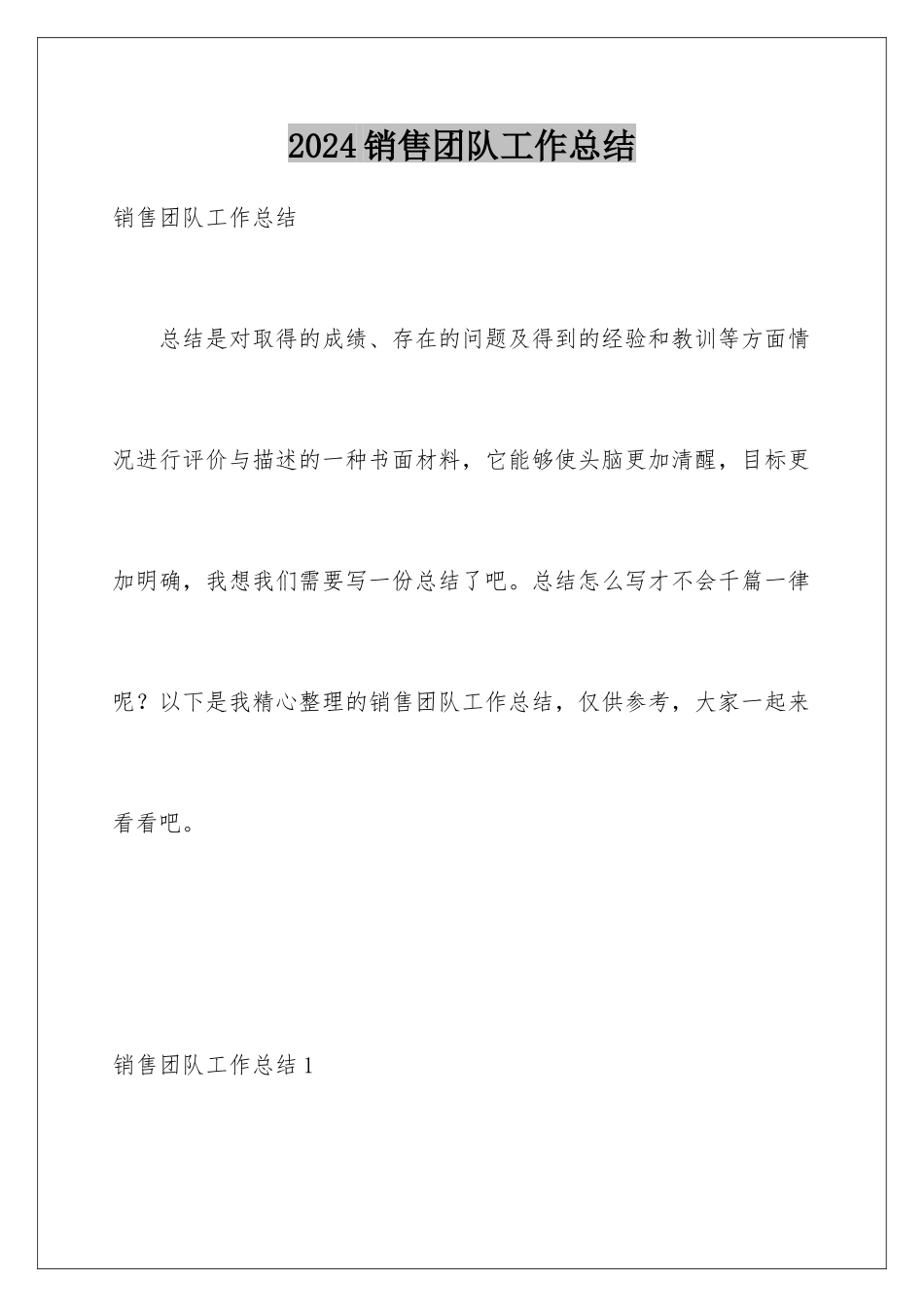 2024年销售团队工作总结_第1页