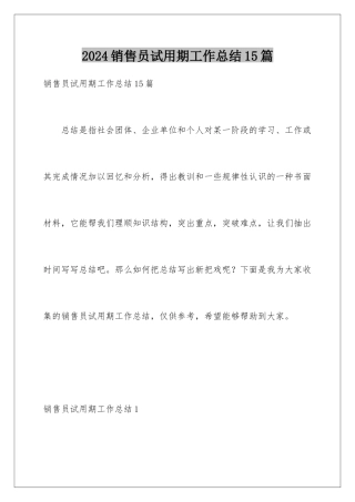 2024年销售员试用期工作总结15篇
