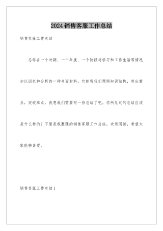 2024年销售客服工作总结