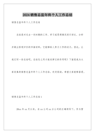 2024年销售总监年终个人工作总结