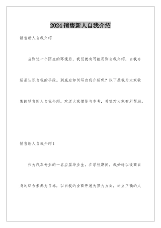 2024年销售新人自我介绍