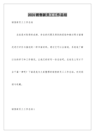 2024年销售新员工工作总结