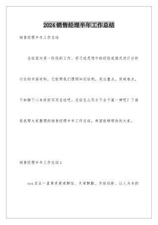 2024年销售经理半年工作总结