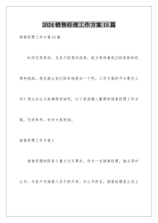 2024年销售经理工作计划15篇
