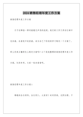 2024年销售经理年度工作计划