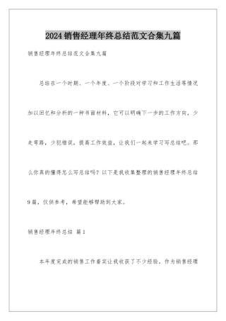2024年销售经理年终总结范文合集九篇