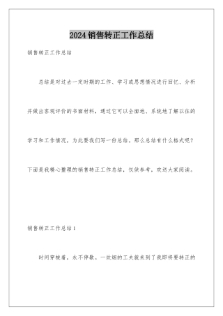 2024年销售转正工作总结