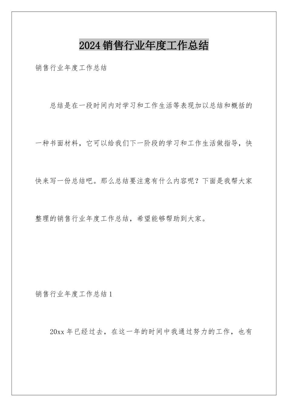 2024年销售行业年度工作总结_第1页