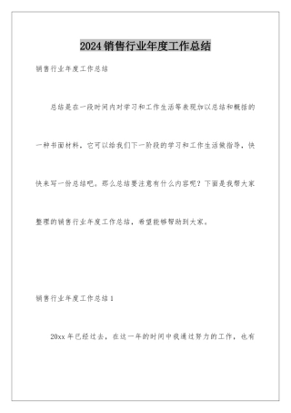 2024年销售行业年度工作总结