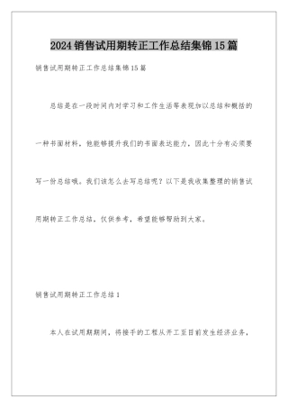 2024年销售试用期转正工作总结集锦15篇