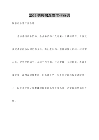 2024年销售部总管工作总结