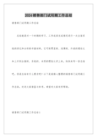2024年销售部门试用期工作总结