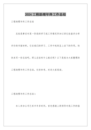 2024年项目助理年终工作总结