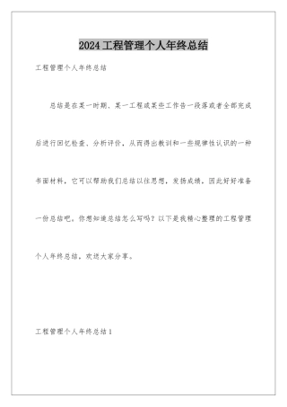 2024年项目管理个人年终总结