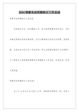 2024年预算员试用期转正工作总结