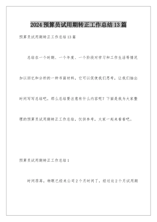 2024年预算员试用期转正工作总结13篇