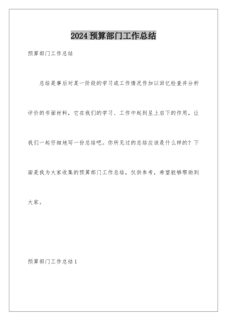 2024年预算部门工作总结