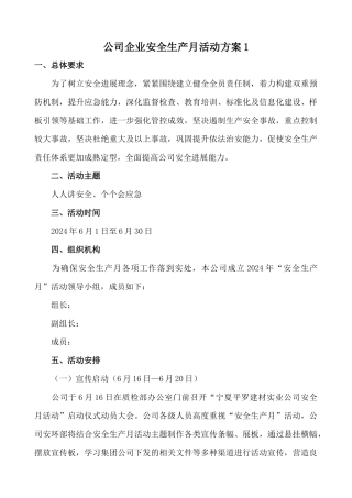 2024某公司安全生产月活动方案两篇