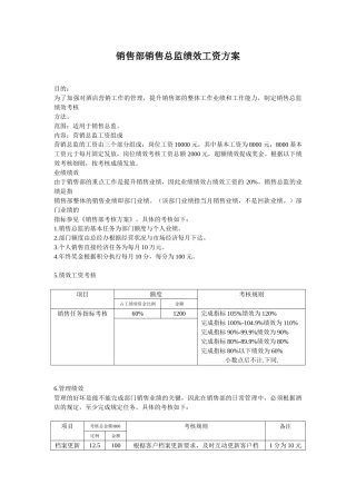 2024酒店销售部销售总监绩效工资方案