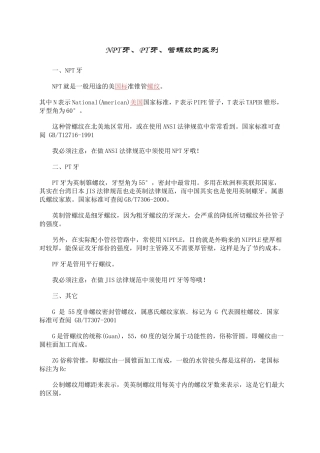 NPT牙、PT牙、管螺纹的区别