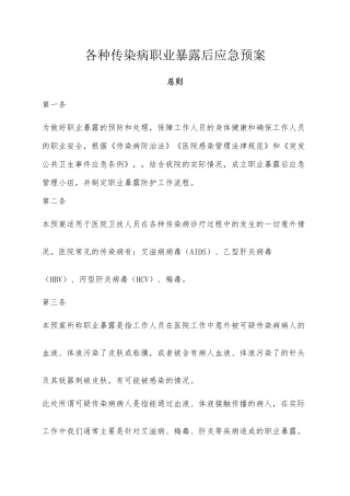 xxx医院各种传染病职业暴露后应急预案
