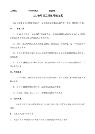 XX公司员工绩效考核方案