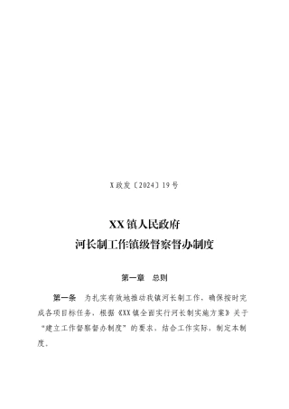 XX镇级河长制工作督察督办制度