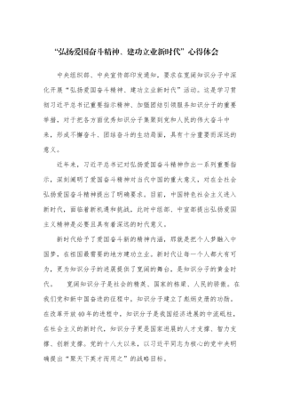 “弘扬爱国奋斗精神、建功立业新时代”心得体会
