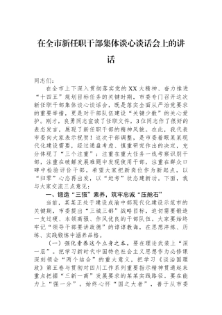 在全市新任职干部集体谈心谈话会上的讲话