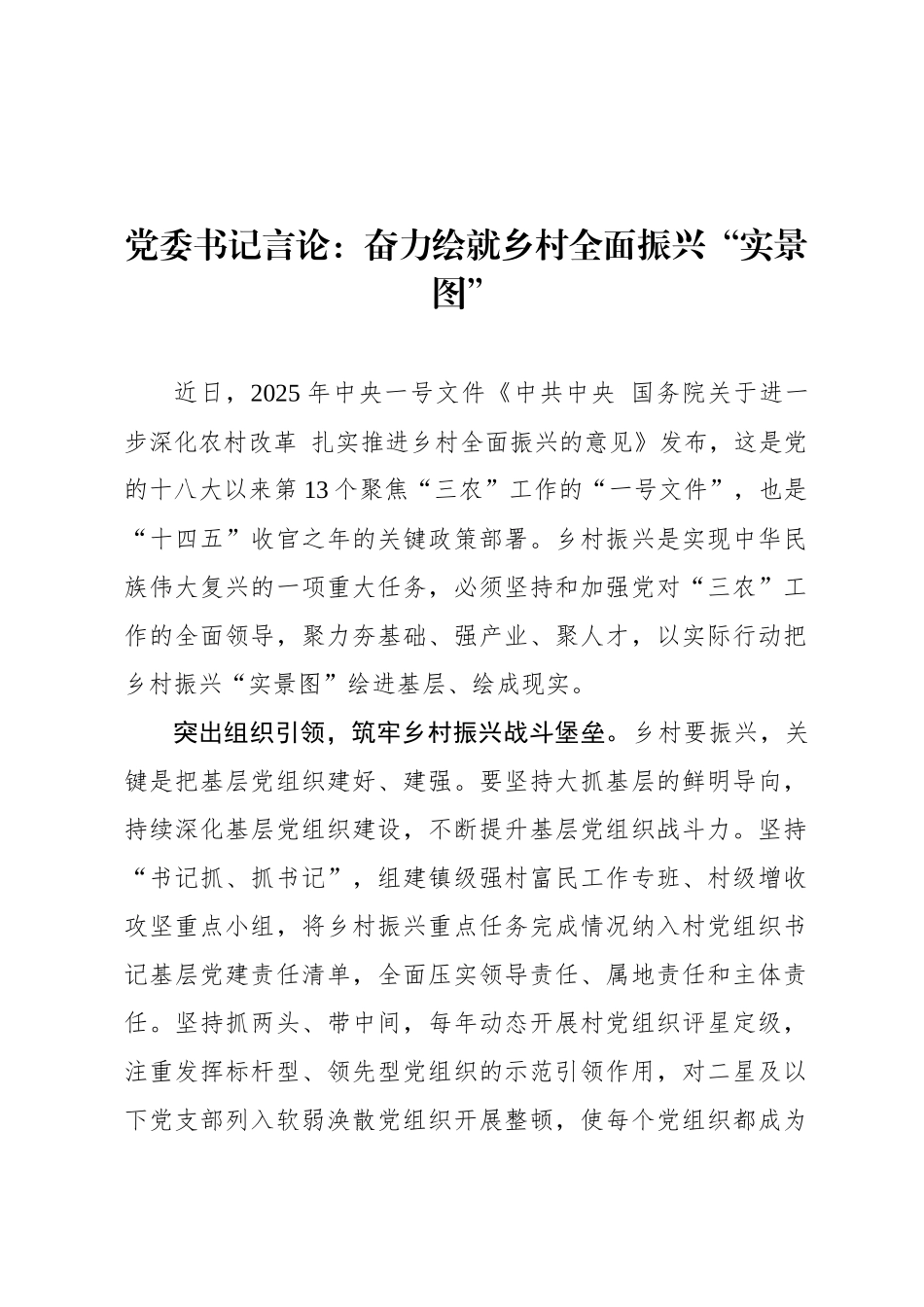 党委书记言论：奋力绘就乡村全面振兴“实景图”_第1页
