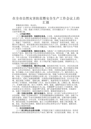 在全市自然灾害防范暨安全生产工作会议上的汇报