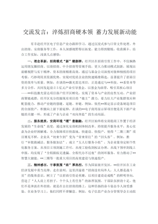 交流发言：淬炼招商硬本领 蓄力发展新动能