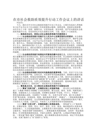 在市社会救助质效提升行动工作会议上的讲话