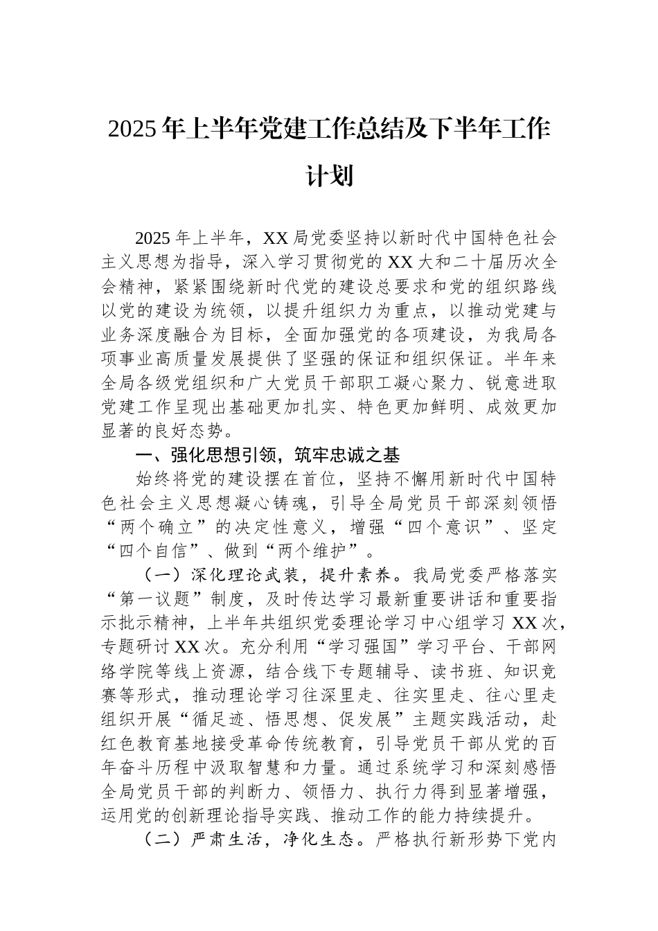 2025年上半年党建工作总结及下半年工作计划_第1页