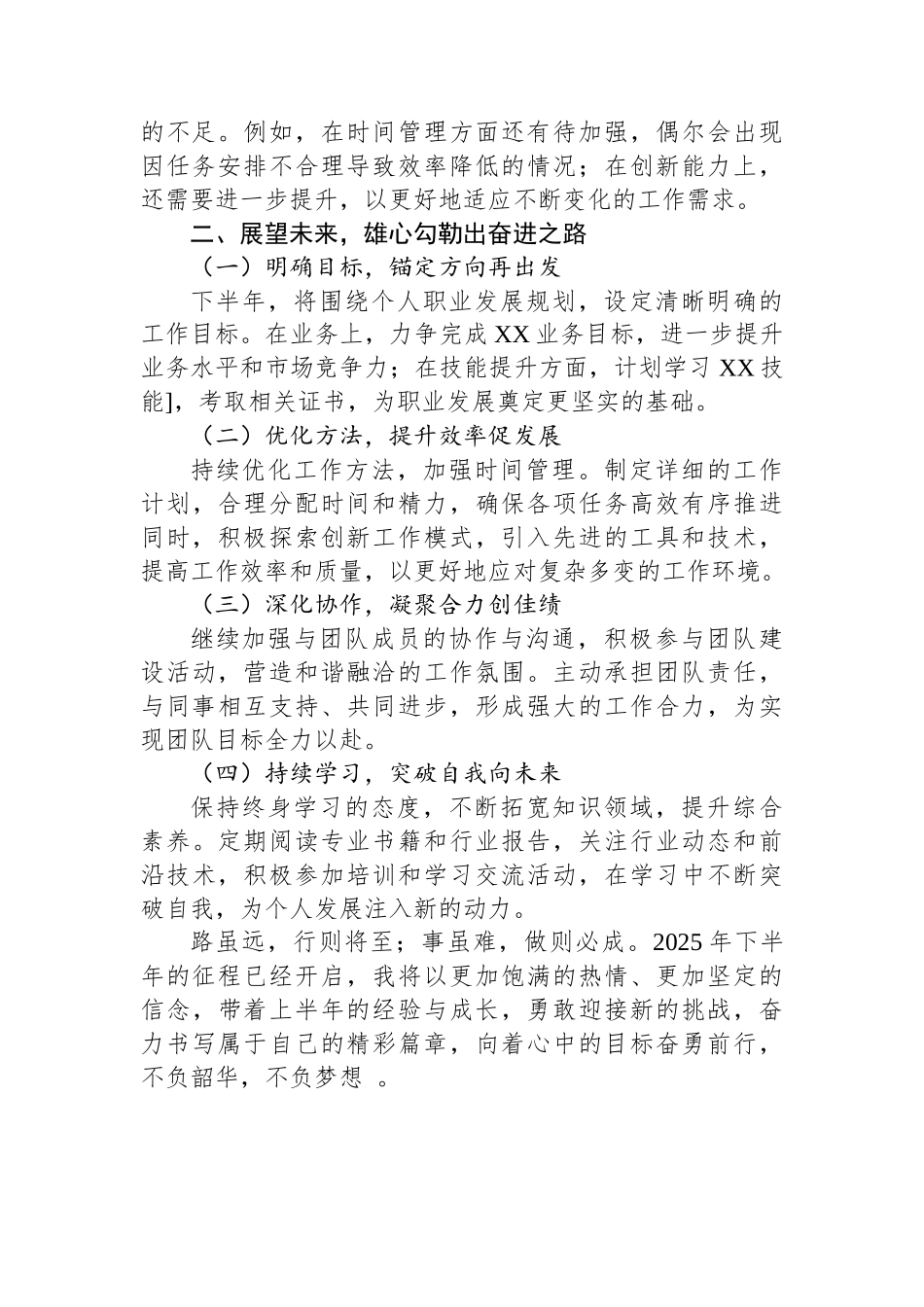 2025年上半年个人工作总结及下半年工作计划_第2页