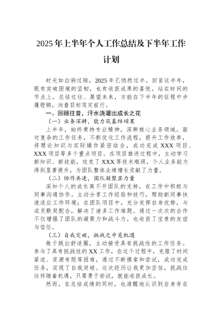 2025年上半年个人工作总结及下半年工作计划