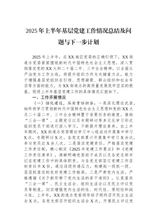 2025年上半年基层党建工作情况总结及问题与下一步计划