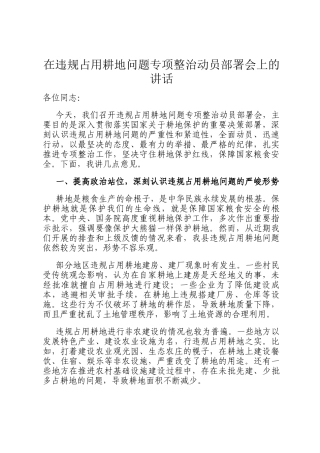 在违规占用耕地问题专项整治动员部署会上的讲话