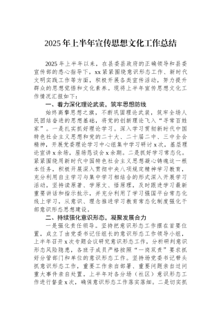 2025年上半年宣传思想文化工作总结