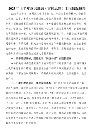 2025年上半年意识形态（宣传思想）工作情况报告