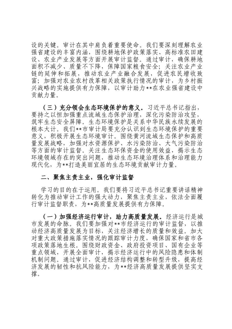 聚焦主责主业，勇于担当作为，以高质量审计监督服务高质量发展——审计局领导学习心得_第2页