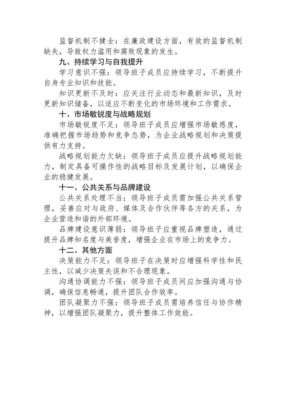 领导班子综合检视问题清单_第3页