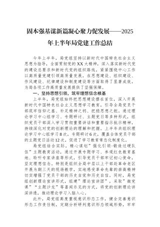 固本强基谋新篇凝心聚力促发展——2025年上半年局党建工作总结